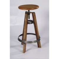 Industrial & vintage  iron metal & solid wooden tall height adjustable bar stool