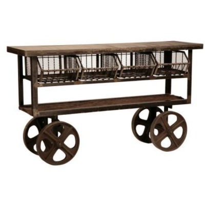 Industrial & vintage Iron metal & solid mango wood console Table with 4 drawers