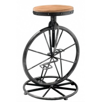 Industrial & vintage iron metal cycle wheel design tall bar stool with wooden Top