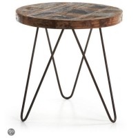 Industrial & vintage iron metal bar stool with round wooden seat