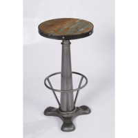 Industrial & vintage Cast iron metal tall bar stool with wooden Top