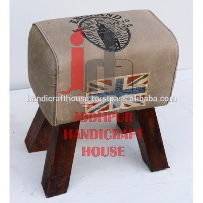 Industrial & Vintage Wooden Canvas Ottomans 3 Legs Stool