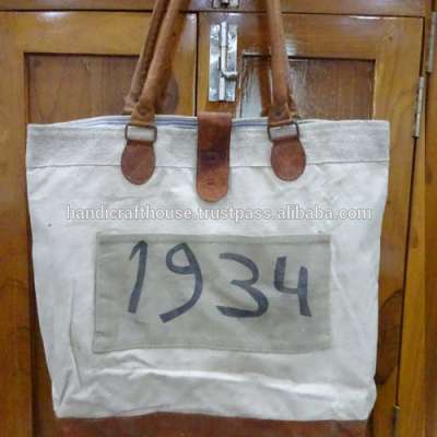 Top Quality Promotional 1934 Tote Canvas Bag with Leather Strap