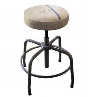 Industrial & vintage Iron metal height adjustable small Stool with Fabric seat