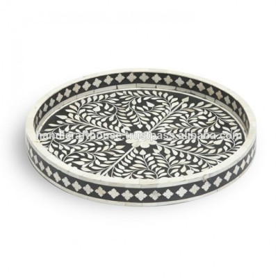 Round bone inlay serving tray