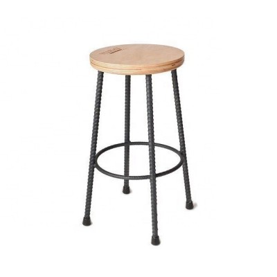 Industrial & vintage Iron metal tall bar stool with round wooden seat