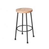 Industrial & vintage Iron metal tall bar stool with round wooden seat