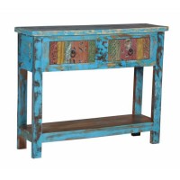 Industrial & vintage Indian old reclaimed wood console Table with 2 drawers