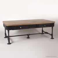 Industrial & vintage Iron metal & solid mango wood console Table with 2 drawers