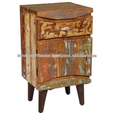 Industrial & vintage Reclaimed wood storage cabinet with metal legs nightstand